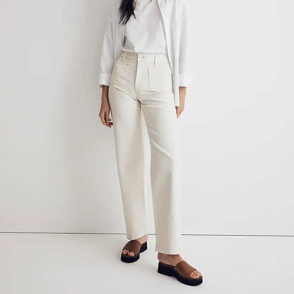 Madewell Plus Perfect Vintage Wide-Leg Jeans Patch Pocket Cream Size 32 NWT